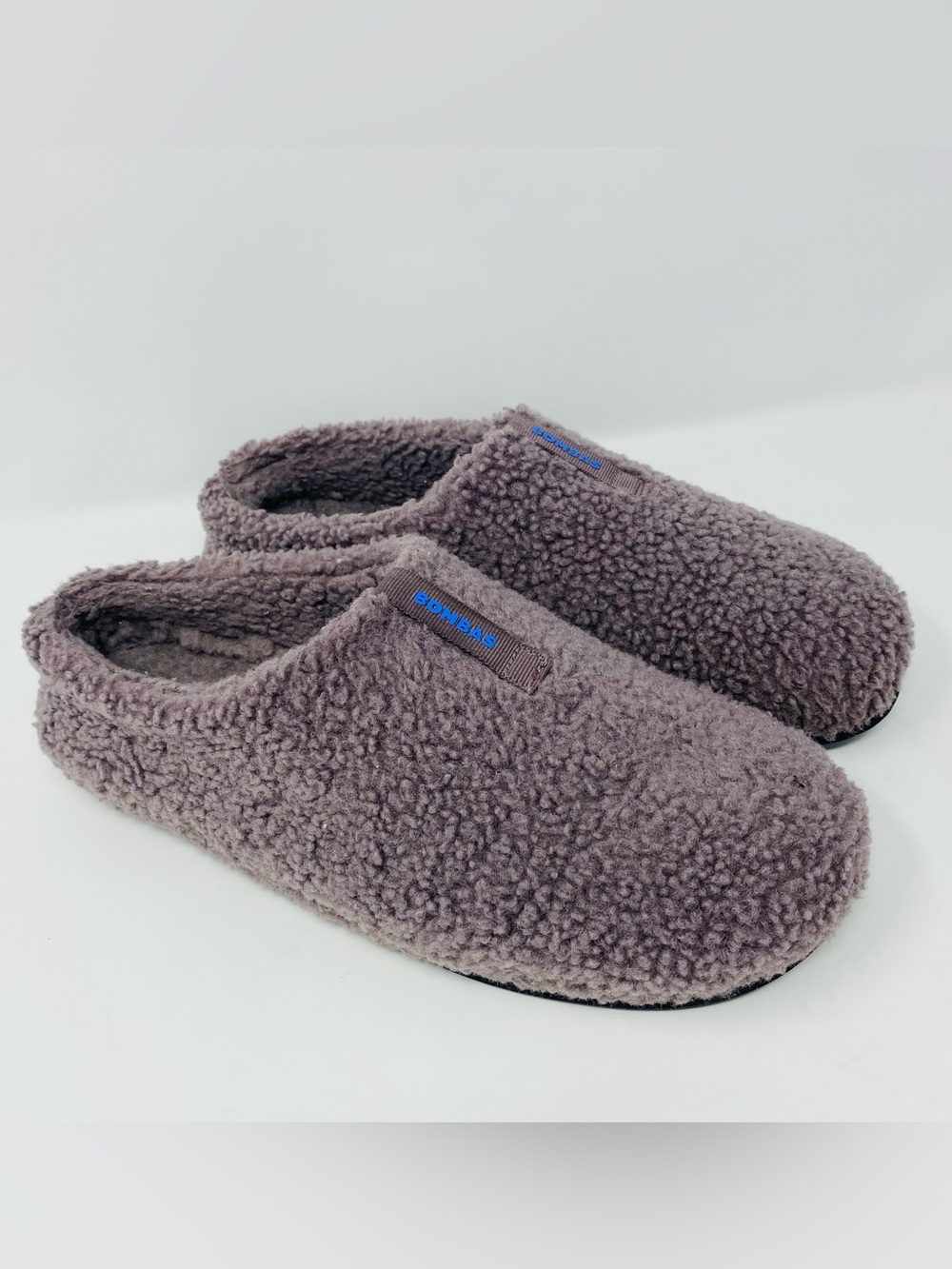 Bombas Women 11 Sunday Slippers Mule Gray Purple Sherpa Memory Foam House Shoes